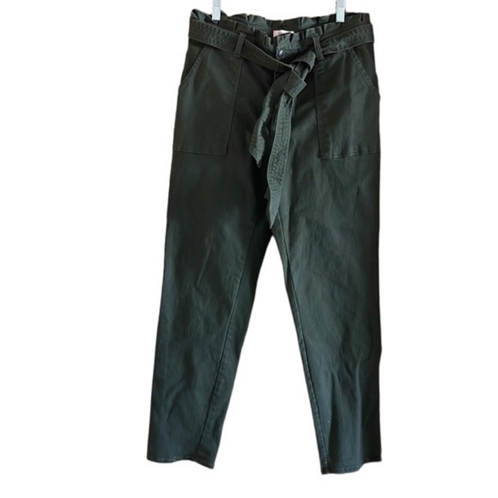 Per Se Ankle Utility Pants Belted Stretch Womens 8/29 Olive Green Minimalist‎